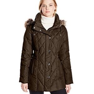 London Fog Faux Fur Trim Puffer Coat w/Hood